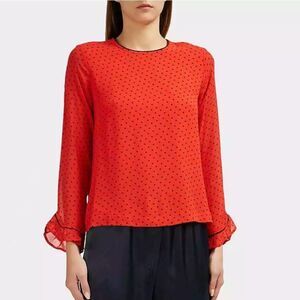 Ganni Pleated Georgette Polka Dot Plissé Blouse 38